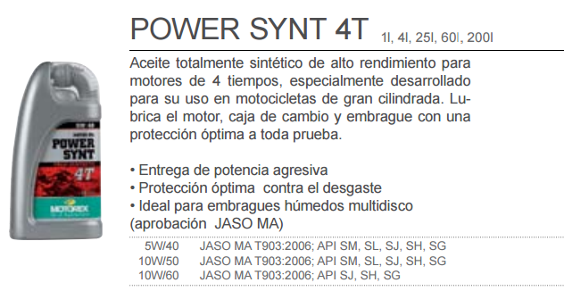 ACEITE MOTOREX POWER SYNT 4T 10W50 1L.